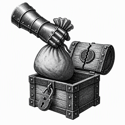 A hand lifting the bag back out of the chest, the seal cracked in two